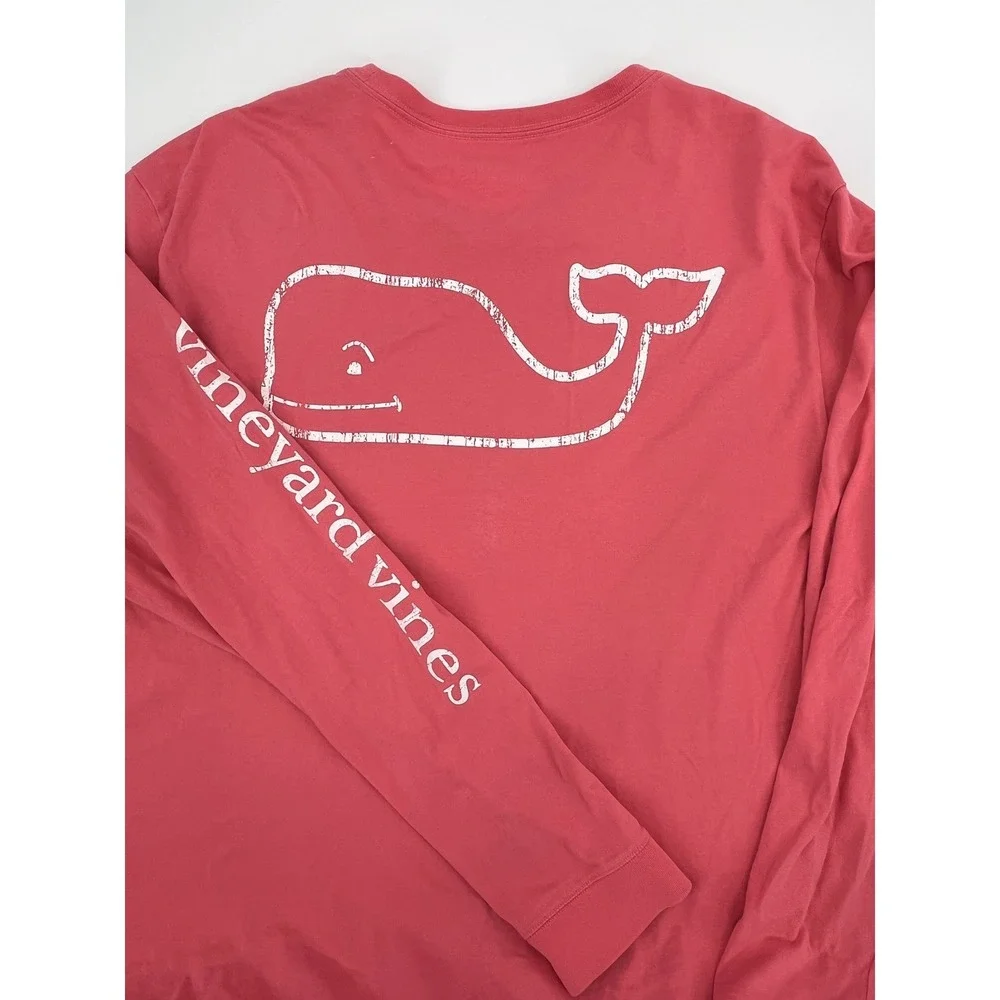 Vineyard‎ Vines Mens XL Long Sleeve Pocket T-Shirt Coral Pink Whale Graphic Tee